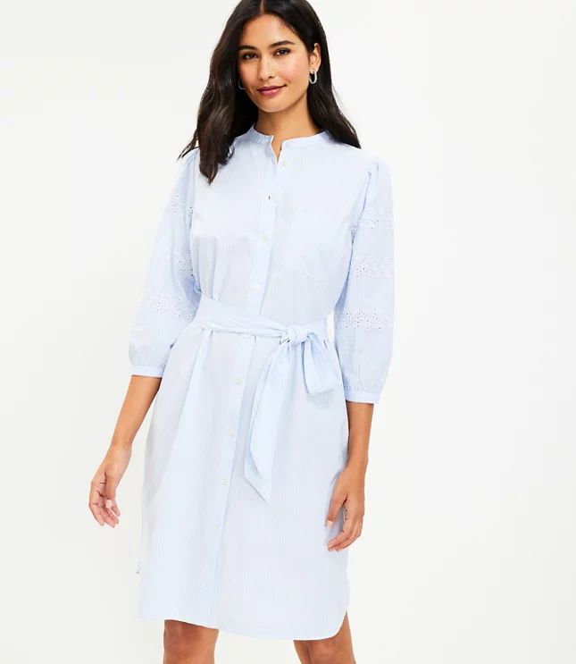 Stripe Embroidered Pocket Shirtdress | LOFT