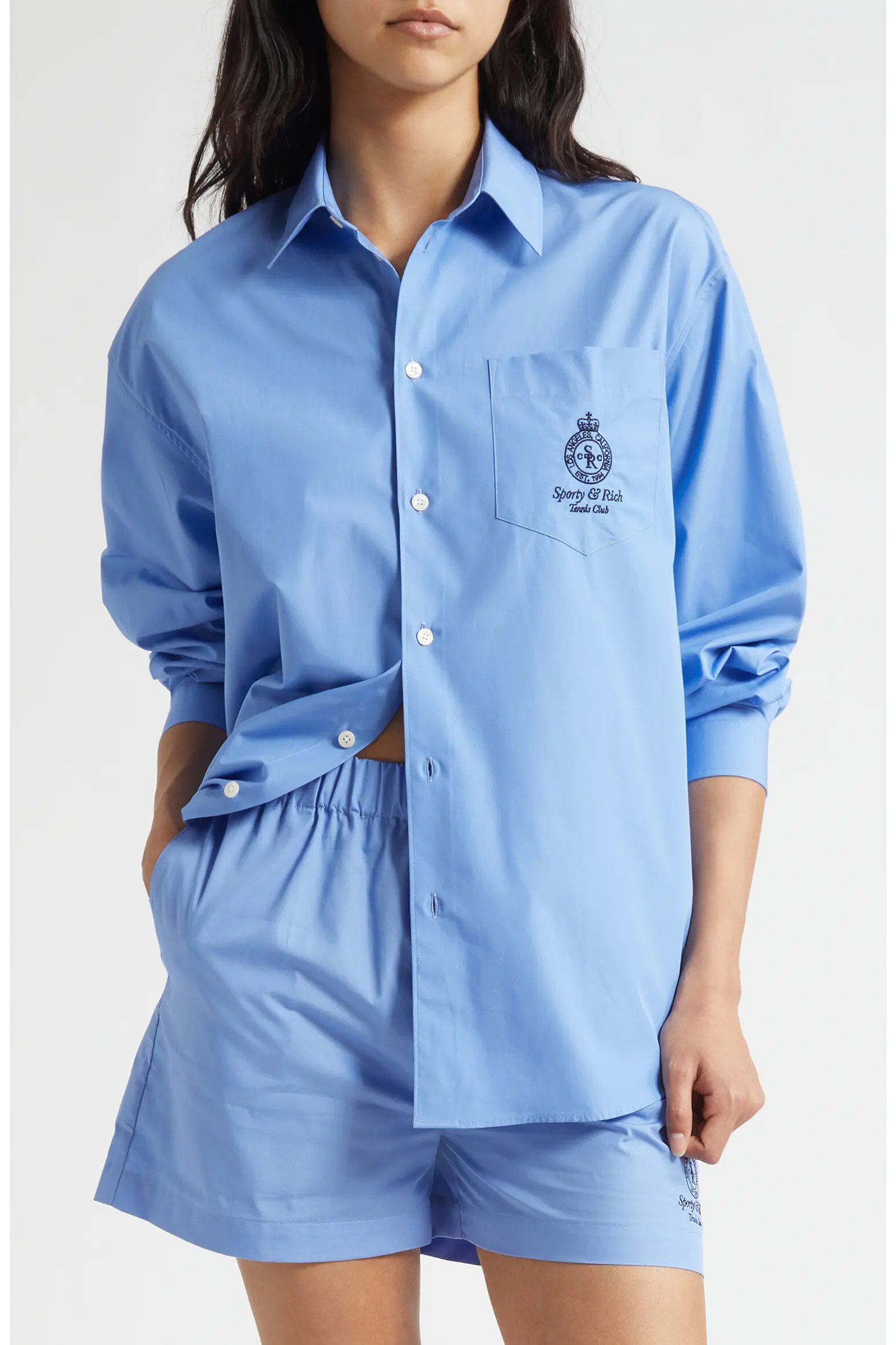 Crown Tennis Embroidered Oversize Poplin Button-Up Shirt (Women) | Nordstrom | Nordstrom