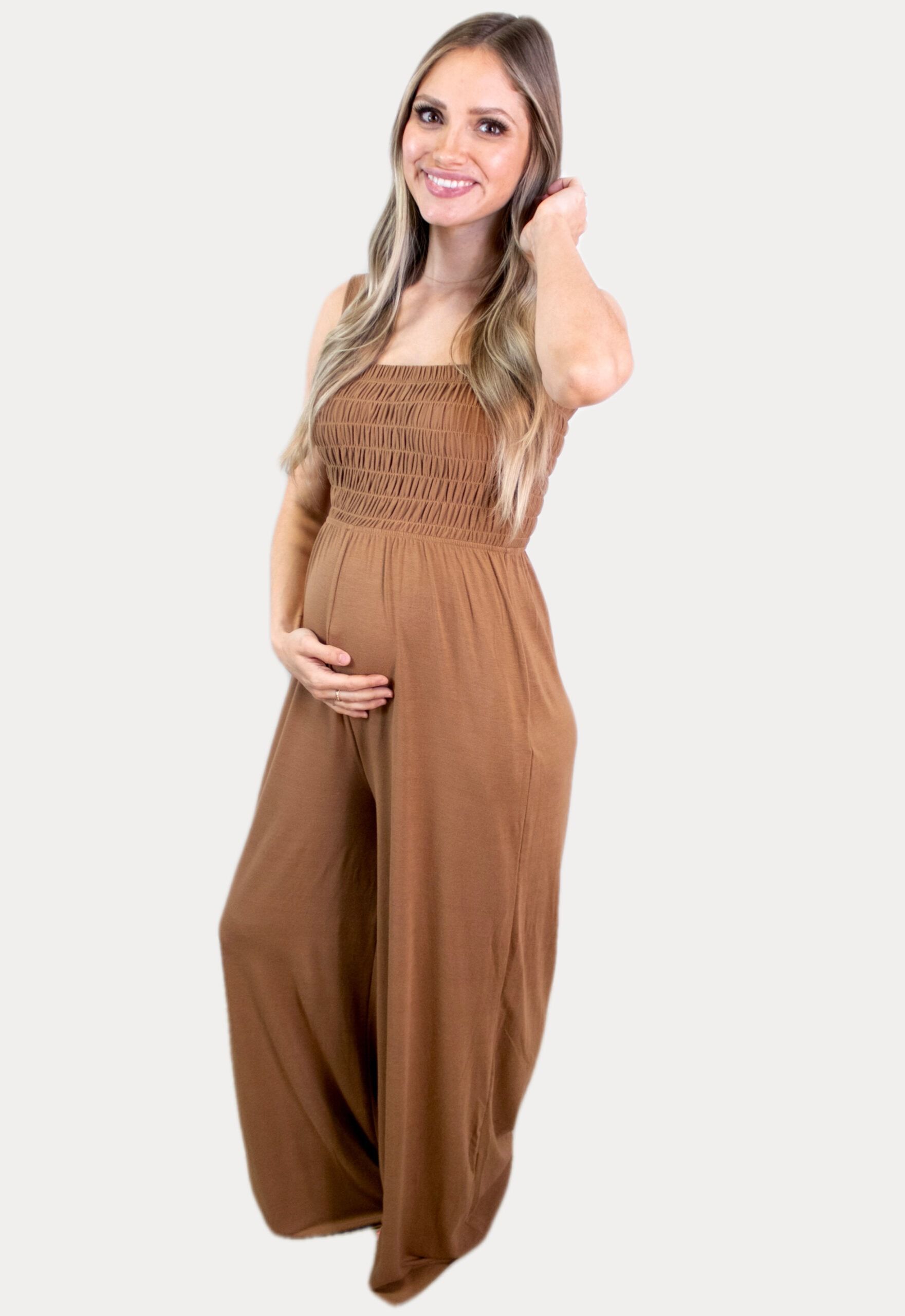 Sleeveless Brown Maternity Jumpsuit - Sexy Mama Maternity | Sexy Mama Maternity