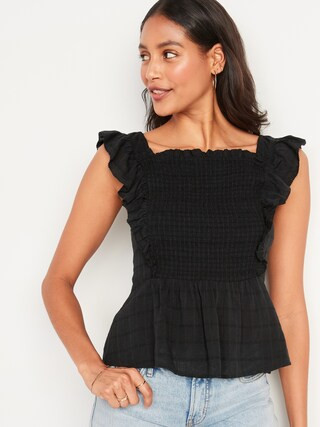 Sleeveless Smocked-Bodice Ruffle-Trim Top for Women | Old Navy (US)