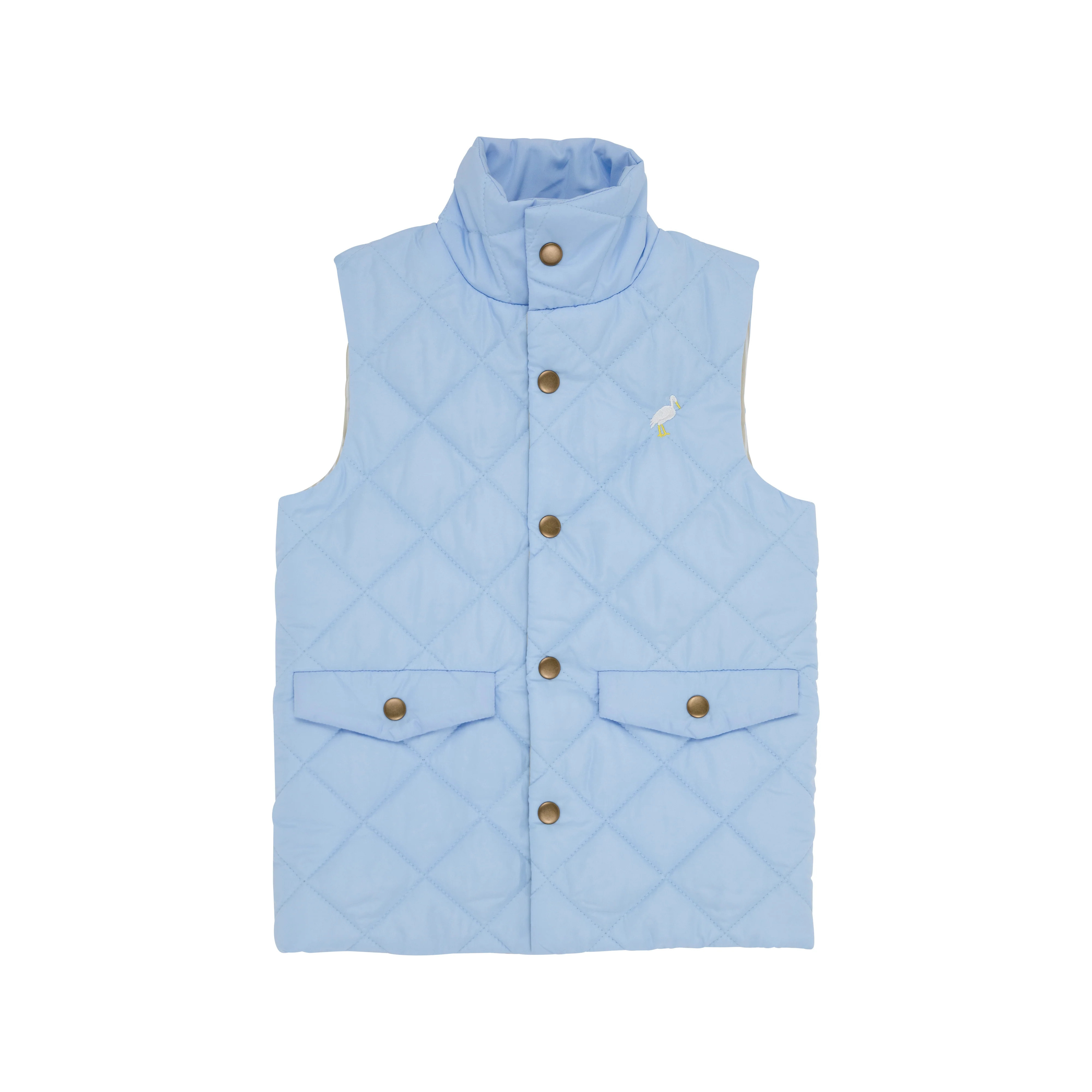 Vaughn Vest - Beale Street Blue with Keeneland Khaki Stripe Lining with Brass Snaps & Multicolor ... | The Beaufort Bonnet Company