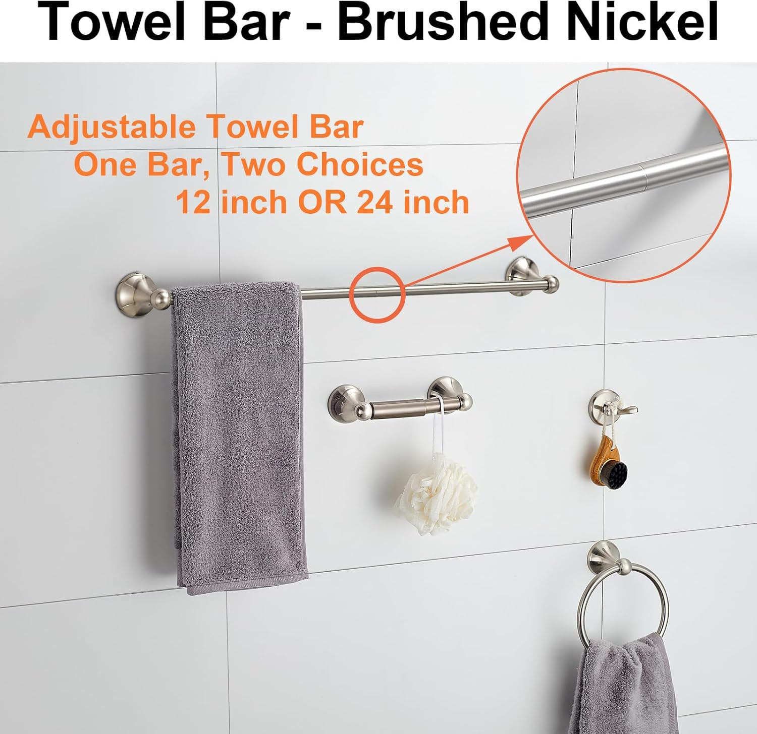 BGL Bathroom Accessory Set, Brushed Nickel Adjustable Expandable Towel Bar 4-Piece Bathroom Hardw... | Amazon (US)
