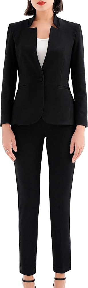 Marycrafts Women's Professional Stand Up Collar Blazer Pant Suit Set Pant Suits | Amazon (US)