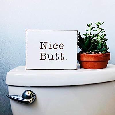 Etch & Ember Funny Bathroom Signs - Nice Butt - Farmhouse Style Decor - Rustic Wood Sign - 5.5" x... | Amazon (US)