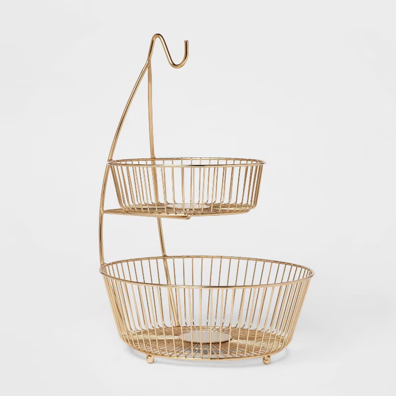 Delavan Collection Metal Wire 2-Tier Fruit Basket with Banana Hanger Gold - Threshold™ | Target