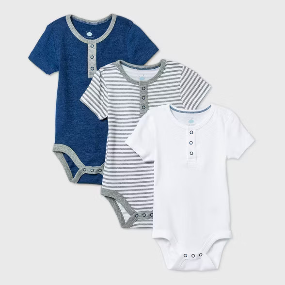 Baby Boys' 3pk Short Sleeve Basic Bodysuit - Cloud Island™ Navy | Target