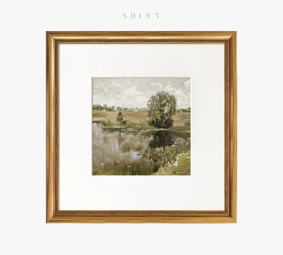 Gold Framed Art Print, Green Meadow Landscape Oil Painting Print, Square Gold Frame, Matte Frame,... | Etsy (CAD)