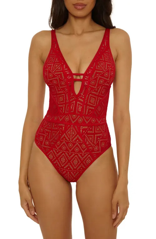 BECCA Keyhole One-Piece Swimsuit in Apple/tan at Nordstrom, Size Large | Nordstrom