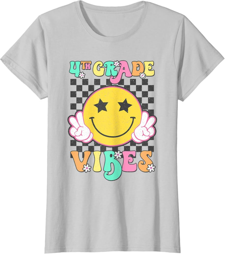 Girls 4th Grade Vibes Smile Face Back to School Fourth grade T-Shirt | Amazon (US)