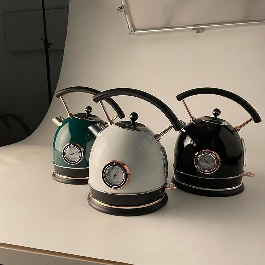 Pukomc Retro Electric Kettle Stainless Steel 1.8L Tea Kettle, Hot Water Boiler with Thermometer, Led | Amazon (US)