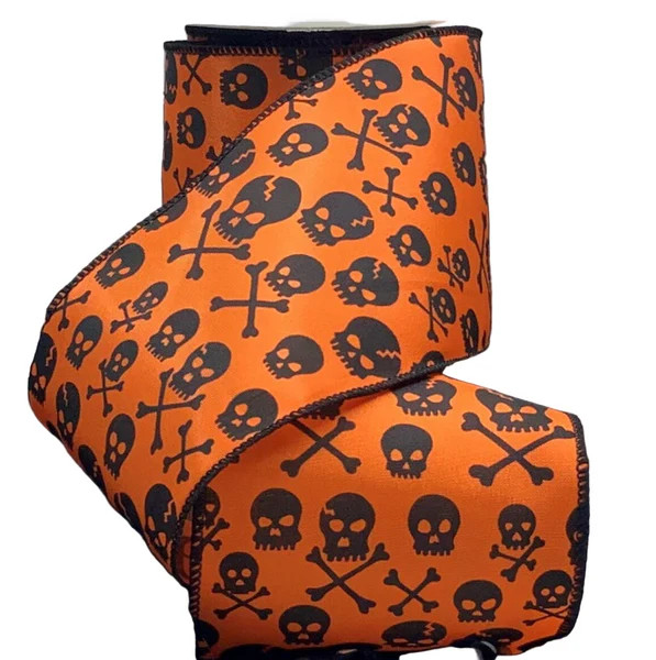 Spooky Skulls Halloween Print Ribbon - 4" | Fig and Dove