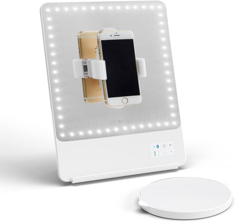 Glamcor RIKI SKINNY Smart Vanity Mirror with HD LEDs, Magnifying Mirror Attachment, Phone Holder ... | Amazon (US)