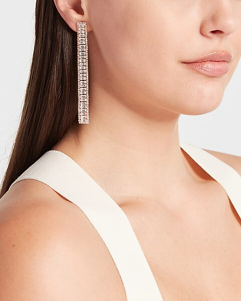 Rhinestone Baguette Drop Earrings | Express