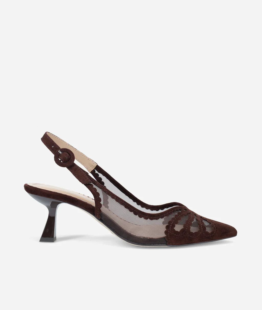 Jacie Slingback Pump Chocolate Suede and Mesh | Pelle Moda