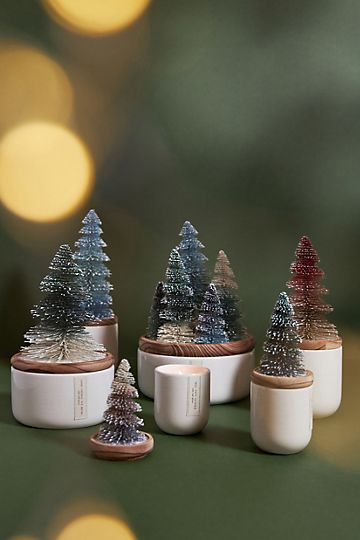 Frosted Bottle Brush Tree Candle | Anthropologie (US)