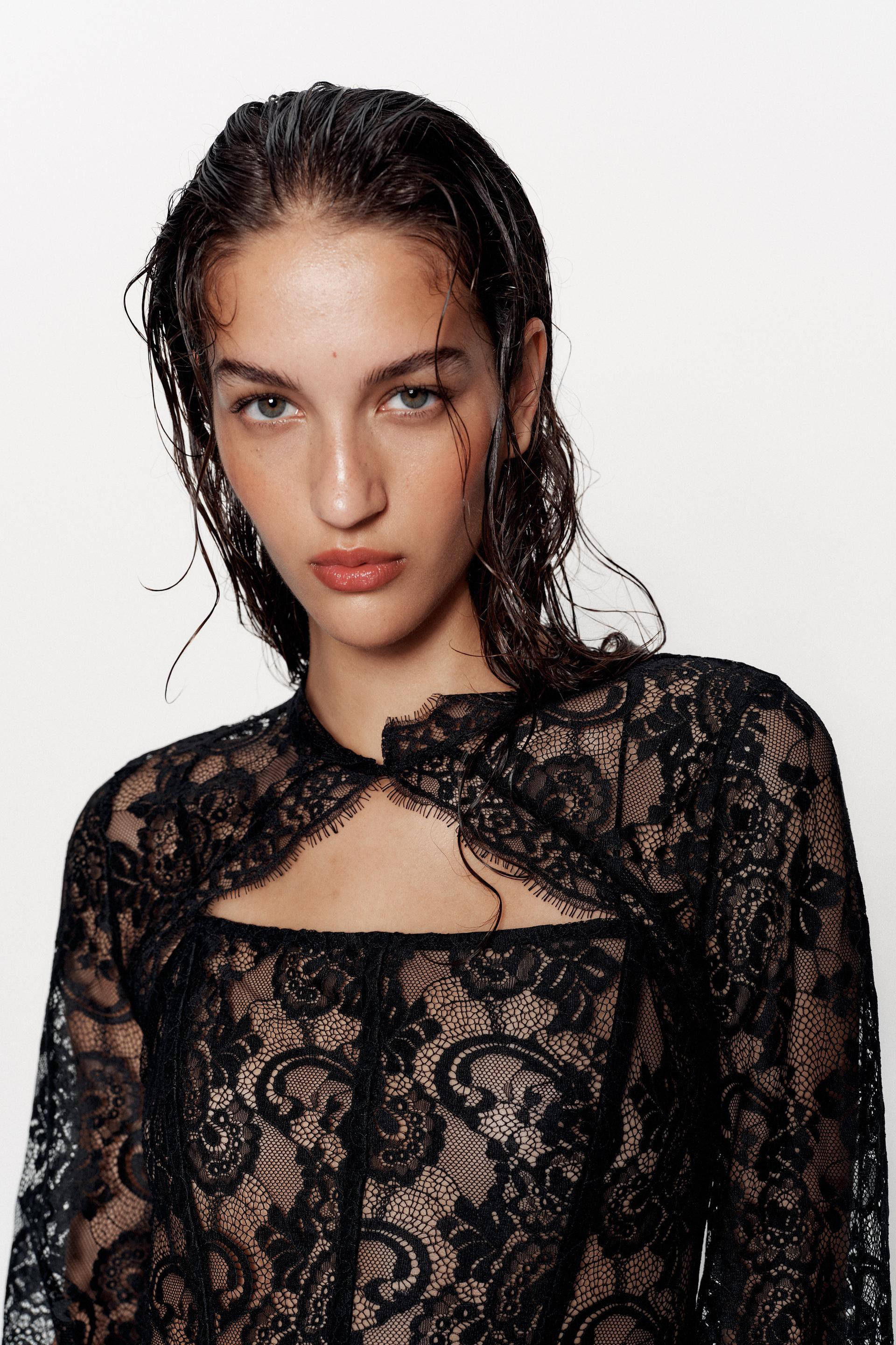Zara - Lace Corset Top - Black - M - Woman | Zara US
