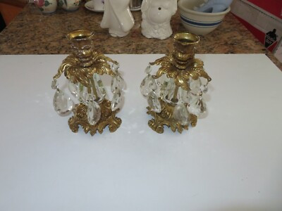 MCM METAL (BRASS?) PAIR OF CANDLE HOLDERS W/GLASS PRISMS-HEAVY-1973-L&L WM.CO.  | eBay | eBay US