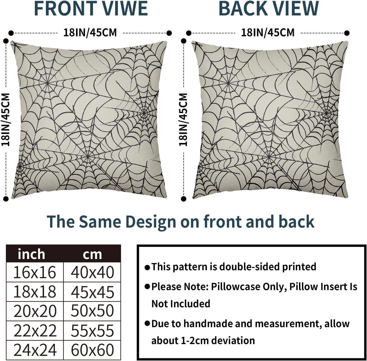 Cream Halloween Spiderweb Pillow Covers 18x18 Set of 2 Black Web Outdoor Decorative Throw Pillows... | Amazon (US)