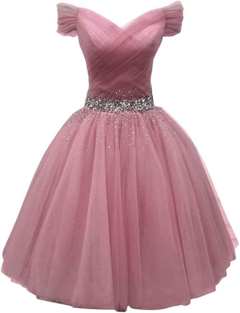 Sparkly Tulle Homecoming Dresses for Teens 2025 Short Beaded Prom Dress Off Shoulder Quinceanera ... | Amazon (US)