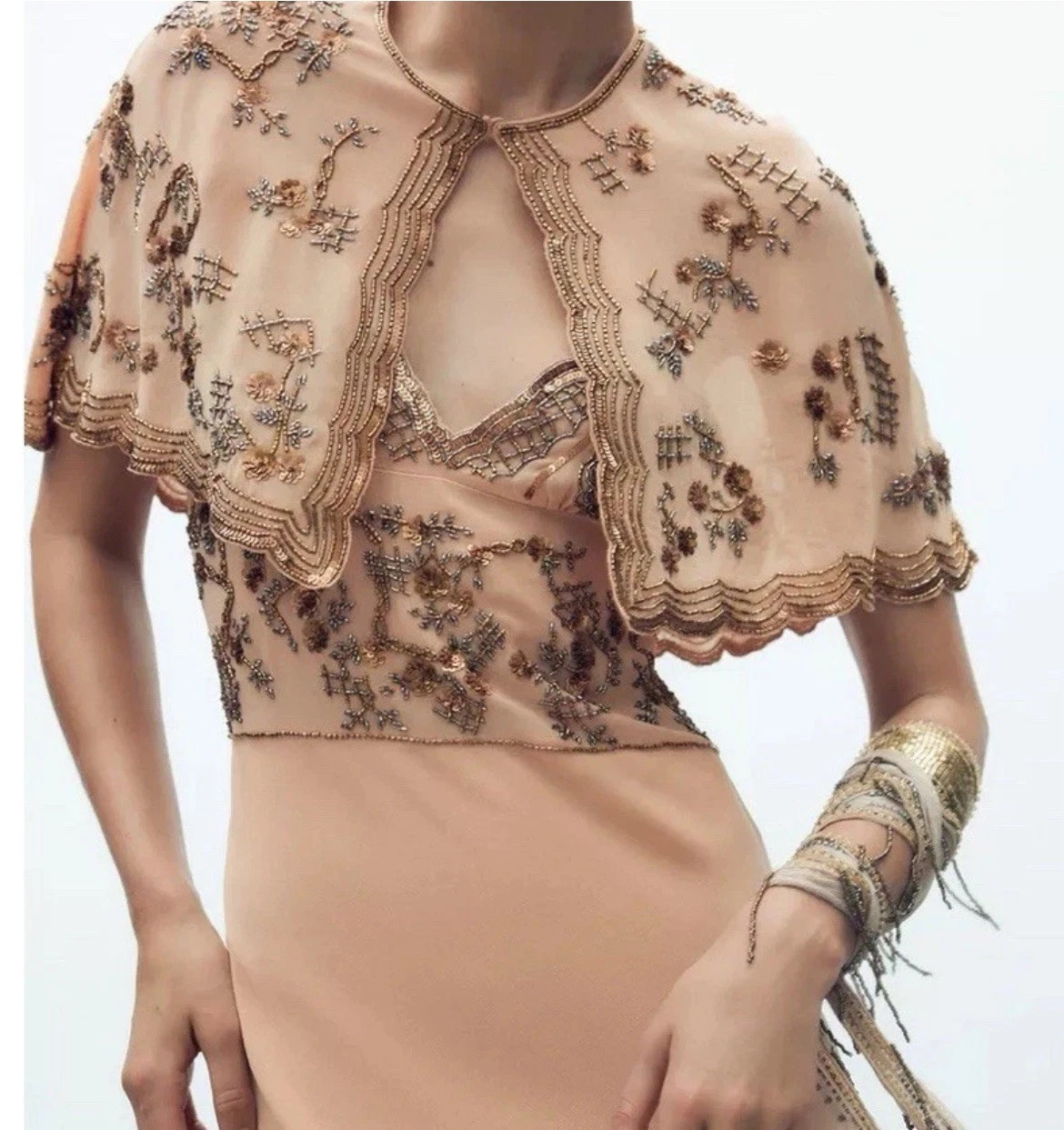 ZARA  Beaded Embroidered Chiffon Cape, XS-S, Peach, NWT | eBay US