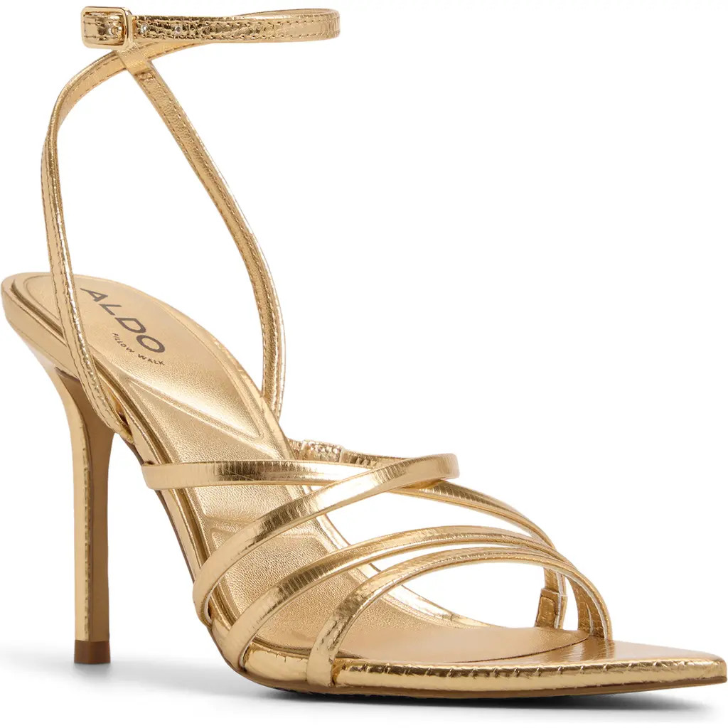 ALDO Solania Ankle Strap Pointed Toe Sandal in Gold at Nordstrom, Size 8.5 | Nordstrom