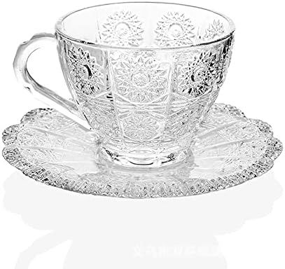 SEUSNY Glass Tea Cups and Saucers Set, 7 OZ Tea Cup Set with Saucer Tea Coffee Cups-White | Amazon (US)