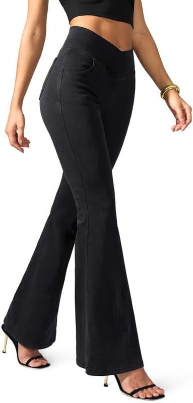 Rammus Flare Jeans for Women Crossover High Waisted Bell Bottom Jeans Trendy Yoga Pants Stretchy ... | Amazon (US)