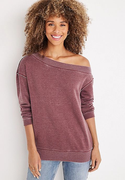 Solid Off The Shoulder Sweatshirt | Maurices
