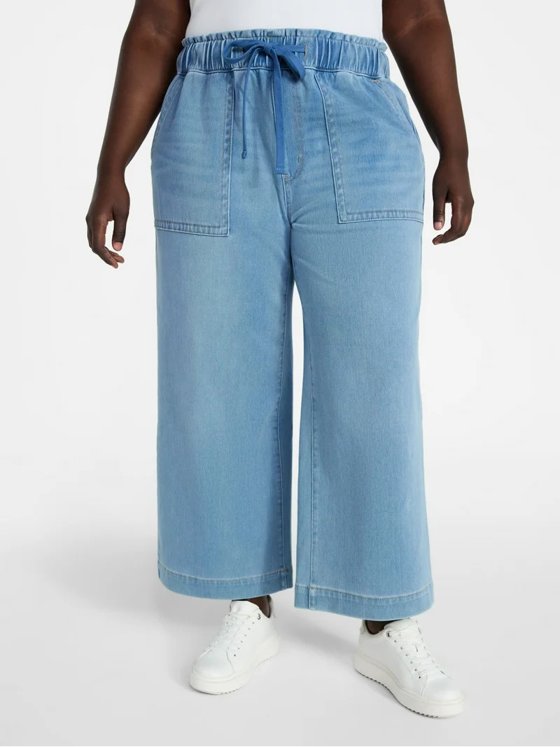 Terra & Sky Women's Plus High Rise Knit Denim Pant, 27" Inseam, Sizes 0X-4X | Walmart (US)