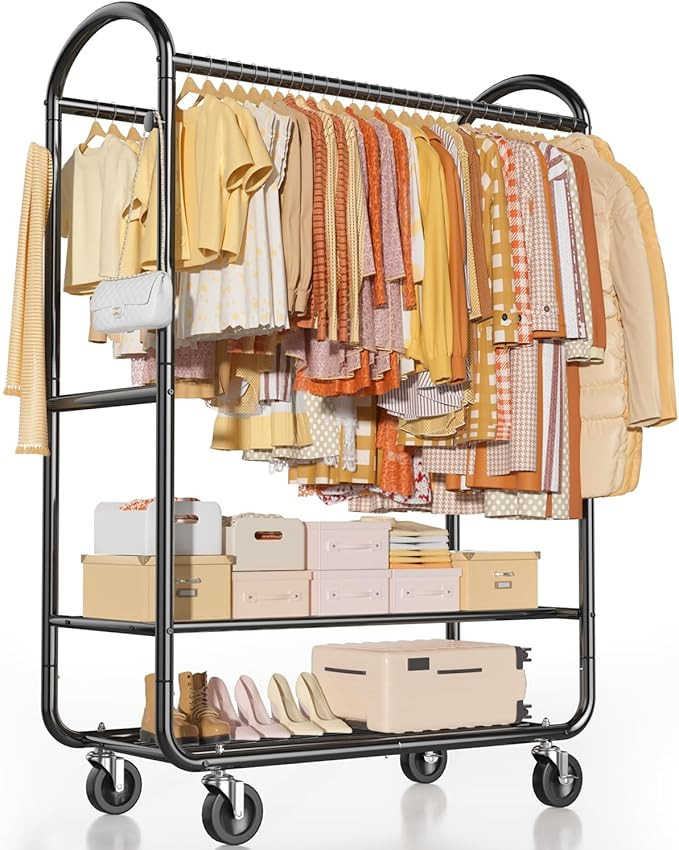 EAGMAK Heavy Duty Clothing Racks for Hanging Clothes 720 Lbs, Rolling Clothes Rack Double Rod Gar... | Amazon (US)
