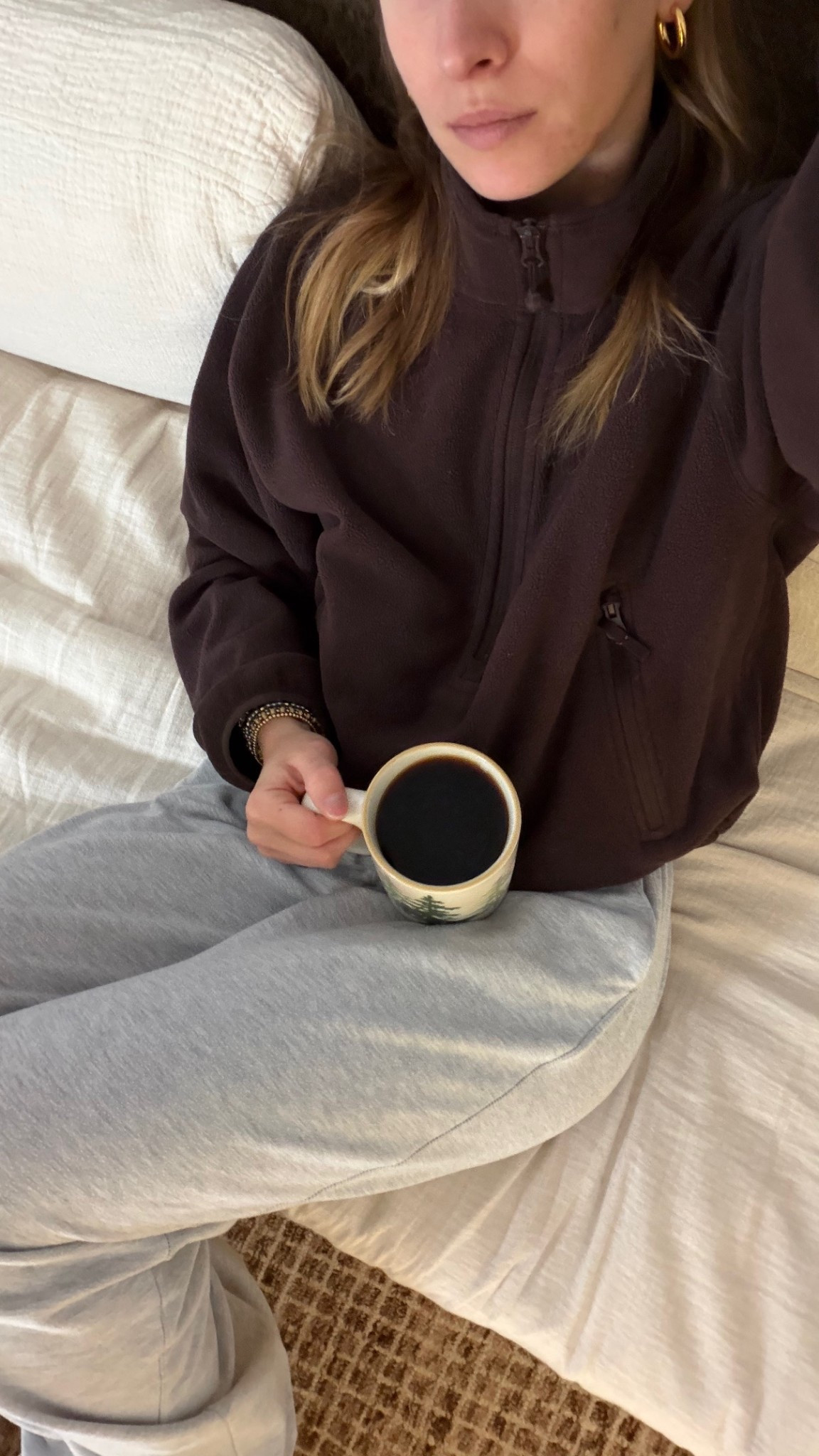 12/14/25 my morning lounge outfit, keeping things simple, cozy, and easy for a slow start to the day. I’m linking my Abercrombie grey lounge pants that are super comfortable and perfect for being at home, paired with my Aritzia brown quarter-zip fleece that I’ve been living in lately for chilly mornings. This is one of my favorite cozy combos for coffee, easing into the morning, and staying comfortable while still feeling put together.

#LTKootd #LTKmorningroutine #LTKHoliday