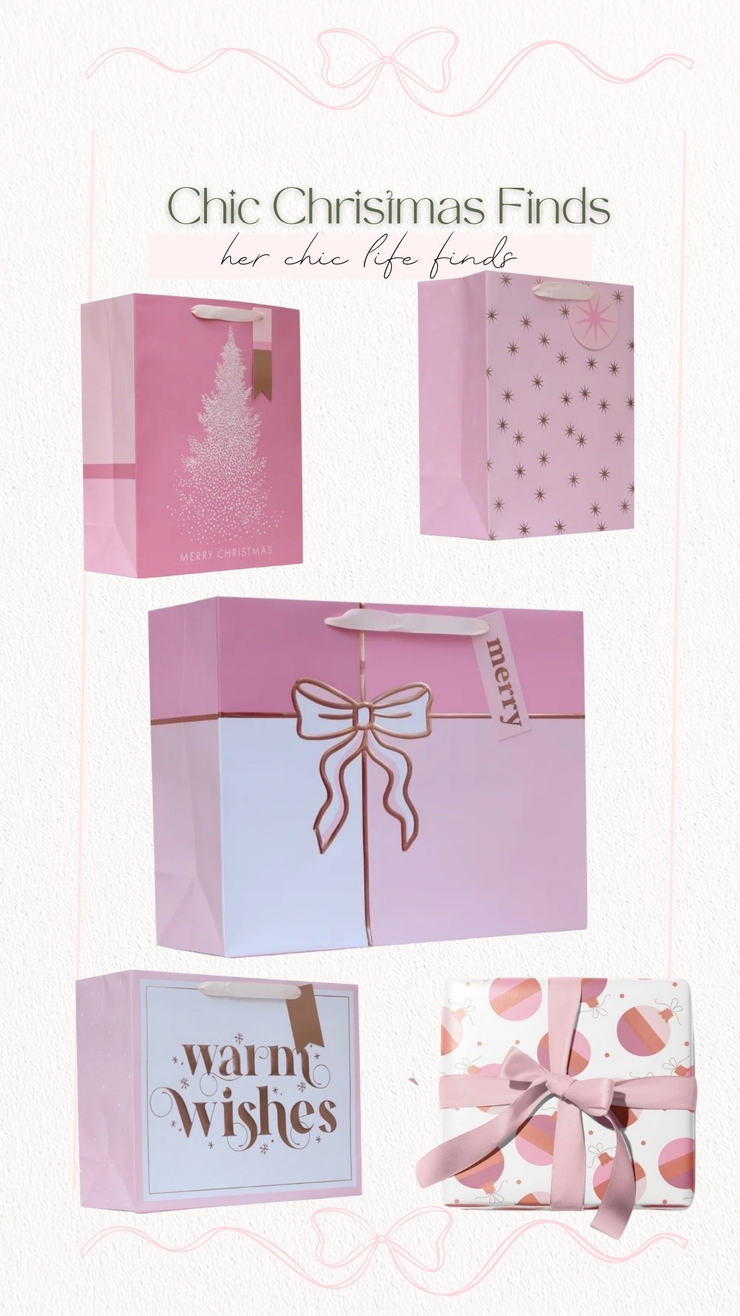 Pink wrapping paper and gift bags 

#LTKHoliday #LTKGiftGuide