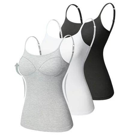 QRIC 3 Pack Women's Basic Solid Camisole Adjustable Spaghetti Strap Tank Top Shapewear Slimming Cami | Walmart (US)