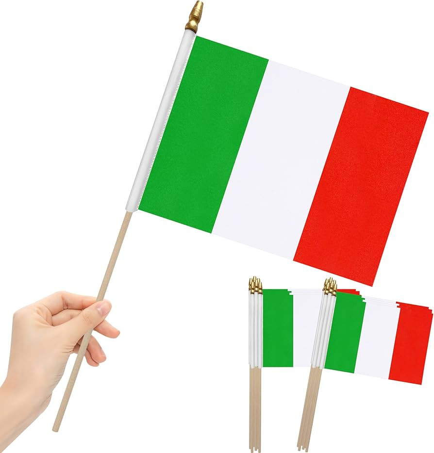 12Pcs 8×12 Inch Italy Flags Small Italian Flag on Wood Stick Mini Handheld Flags Decorations | Amazon (US)