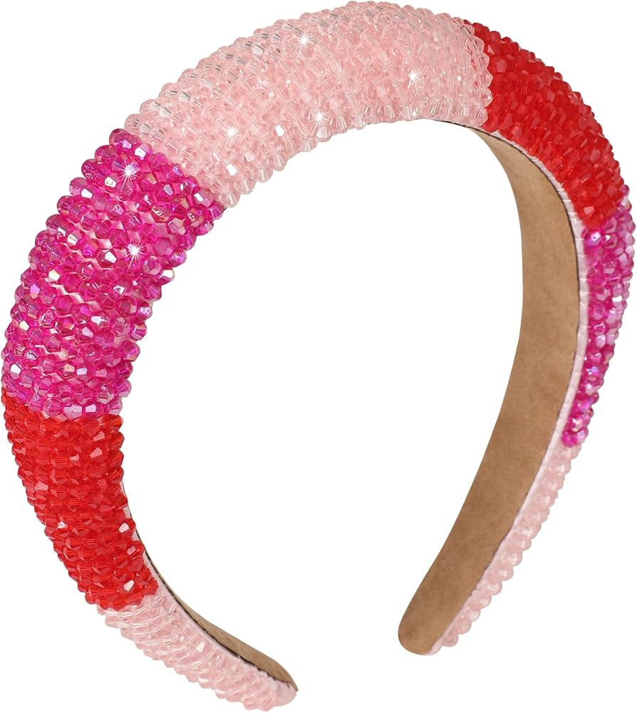 Valentine’s Day Headbands for Women Girls Pink Red Beaded Crystal Rhinestone Headband Jeweled W... | Amazon (US)