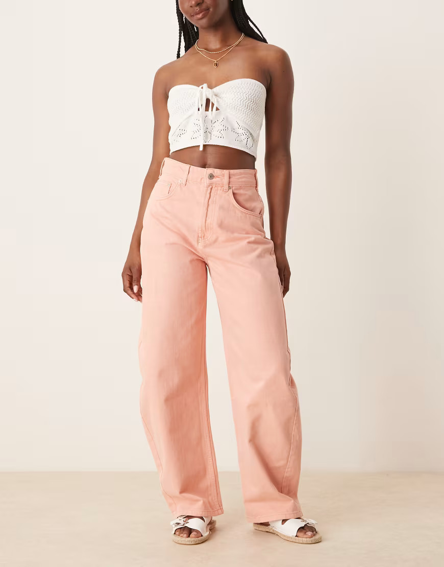 ASOS DESIGN high waisted barrel leg jeans in soft apricot-Pink | ASOS (Global)