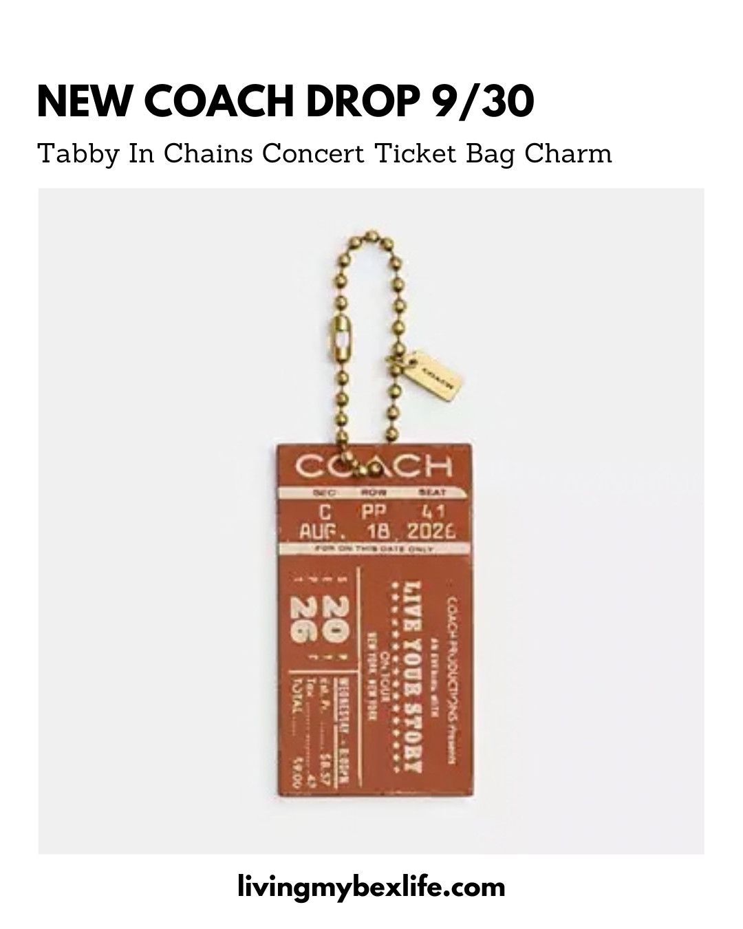 New Coach Tabby In Chains Concert Ticket Bag Charm | special edition coach, limited edition coach, luxury handbag, designer handbag, coach drop 9/30

#LTKdayinmylife #LTKgrwm #LTKootd