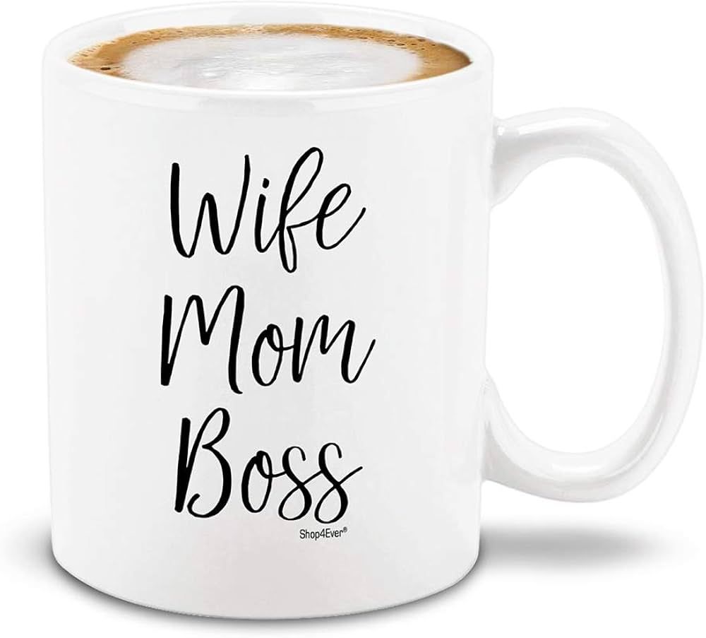 shop4ever Wife Mom Boss Ceramic Coffee Mug Tea Cup, Funny Gift for Her 11 oz (White) | Amazon (US)