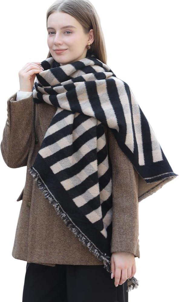Wander Agio Diagonal Checkered Scarf Winter Shawl Thick Cashmere-Like Soft Wrap Warm Scarves Wome... | Amazon (US)