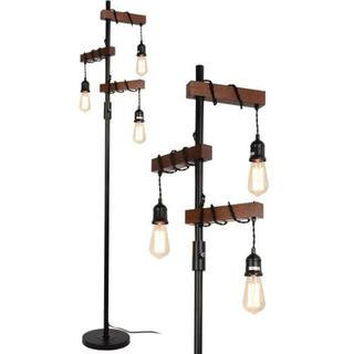 68 in. Black Dimmable 3-Light Farmhouse Tree Floor Lamp for Living Room with Sturdy Wood Base and Metal Pole | The Home Depot