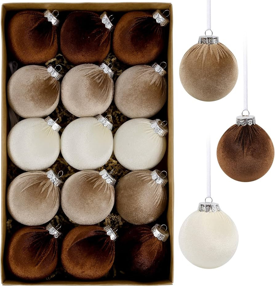 IPOPU 15Pcs Brown Velvet Christmas Ornaments Balls Bulk for Christmas Tree Decor 3.15in Big Flock... | Amazon (US)