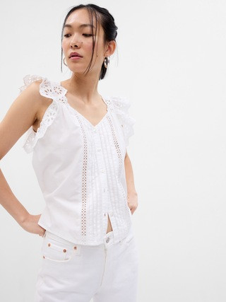 Ruffle Sleeve Eyelet Shirt | Gap (US)