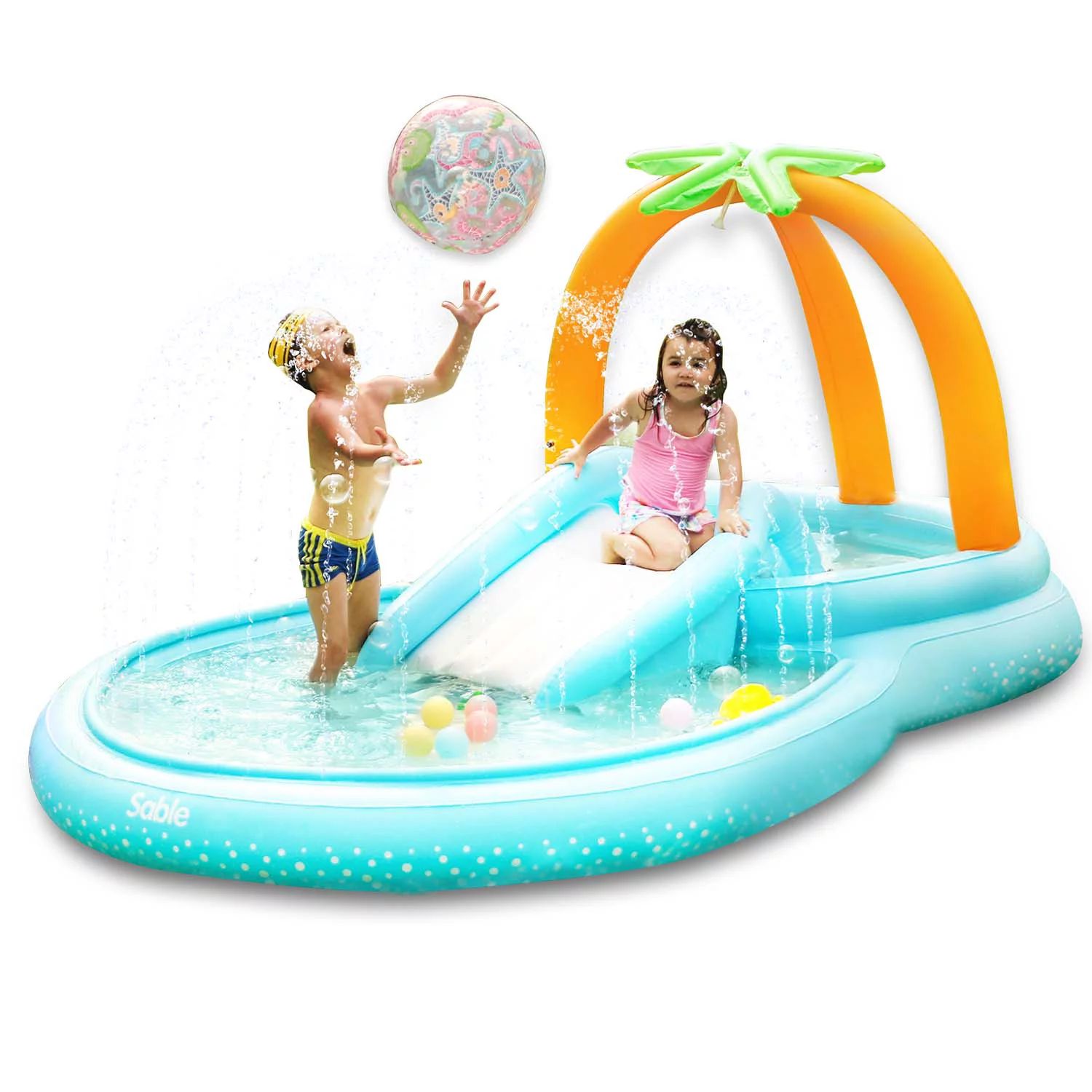 Evajoy Inflatable Play Center Pool, Kiddie Pool with Water Slide for Kids, Children, 110" x 71" x... | Walmart (US)