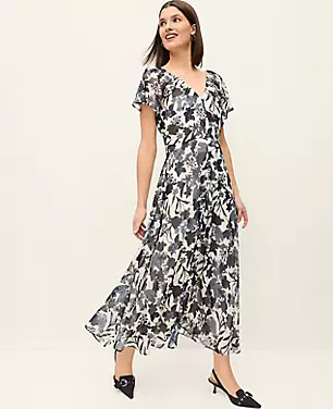 Floral Flutter Sleeve Midi Dress | Ann Taylor