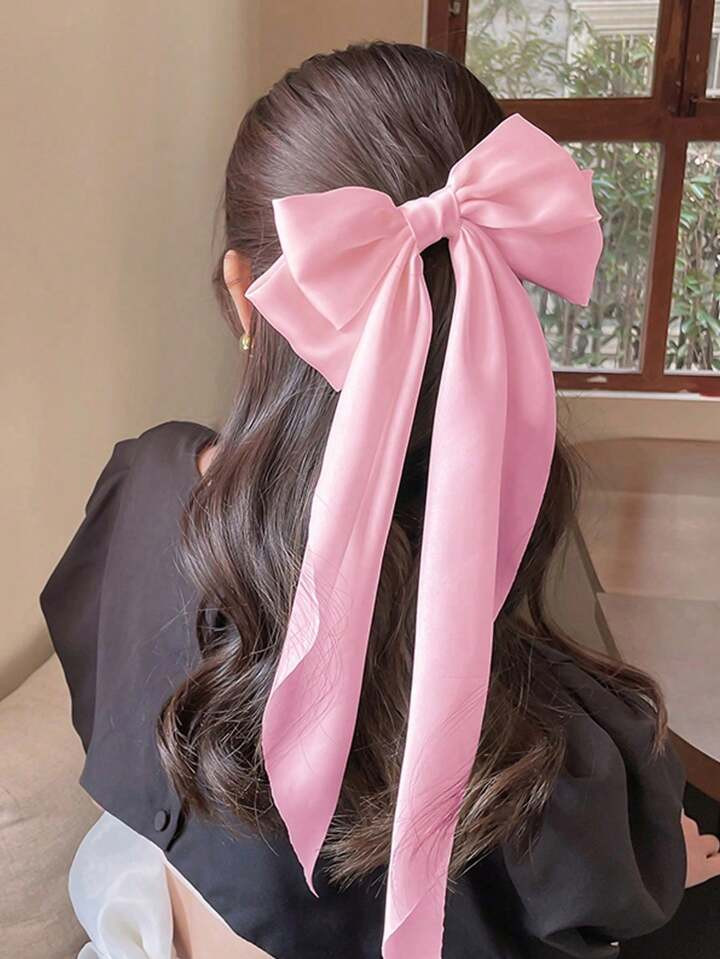 1pc Women's Extra Large Pink Bowknot Satin Hair Clip, Fashionable & Versatile High-End Hair Acces... | SHEIN
