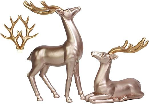 homozy 2X Christmas Deer Statue Resin Reindeer Figurine Cute - Rose Gold, as described | Amazon (US)