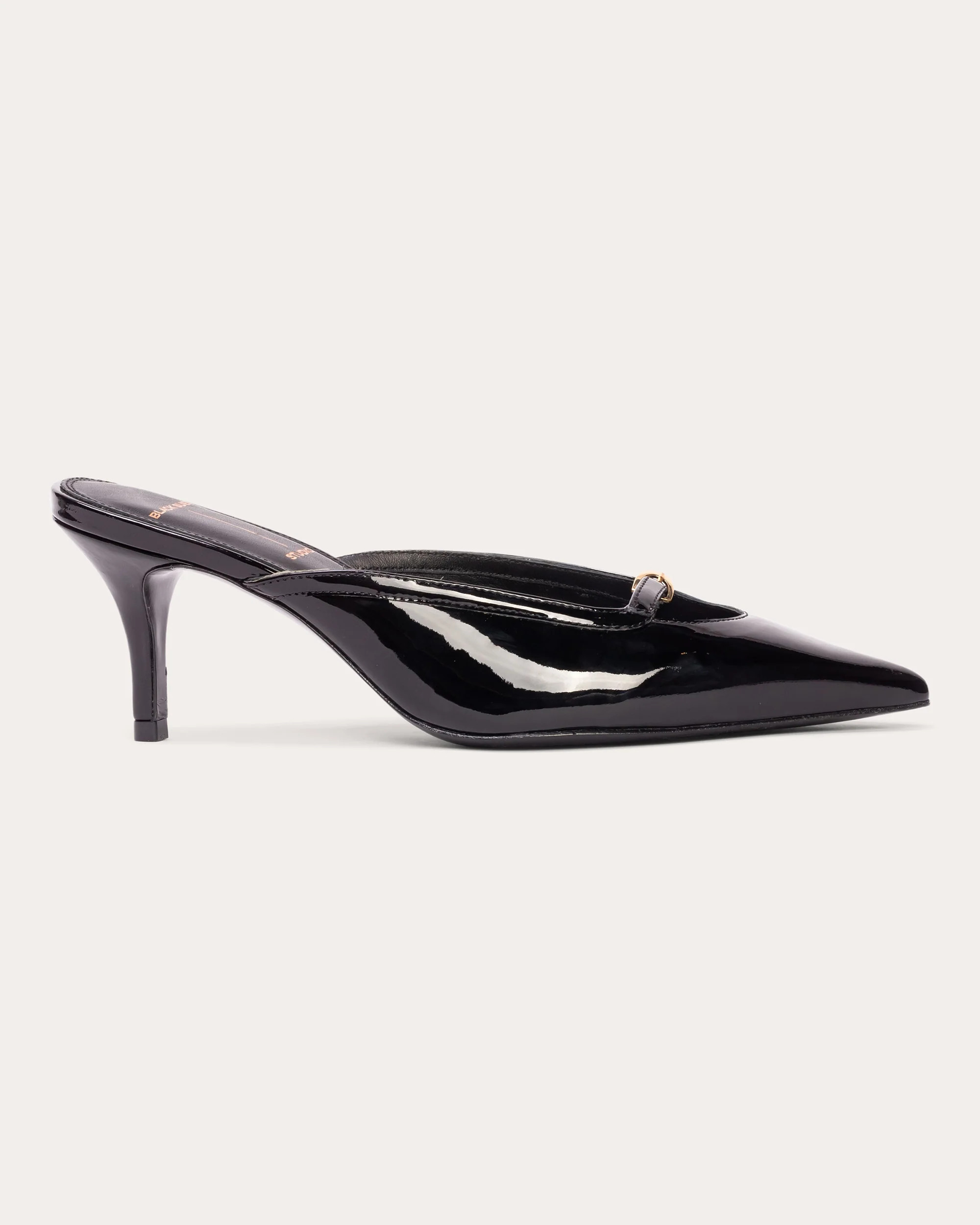 Black Suede Studio Women's Moon 65 Mule in Black Patent Leather | Olivela