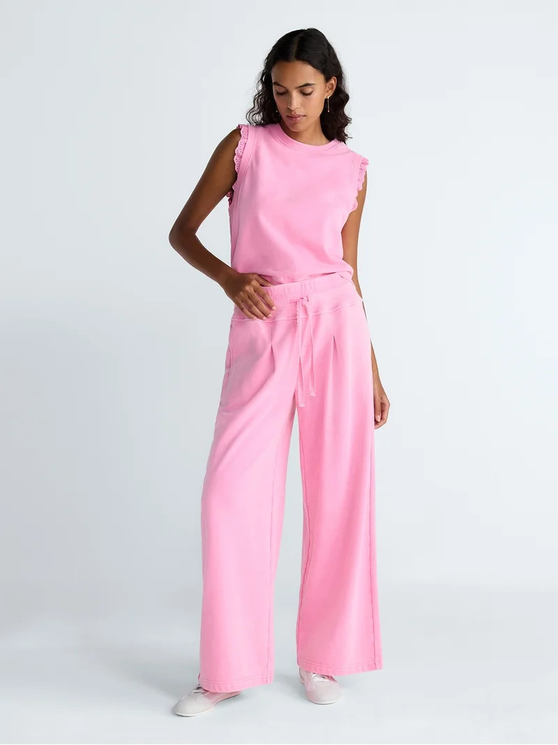 Scoop Women's Pleated Wide-Leg Sweatpants, 29'' Inseam, Sizes XS-XXL | Walmart (US)