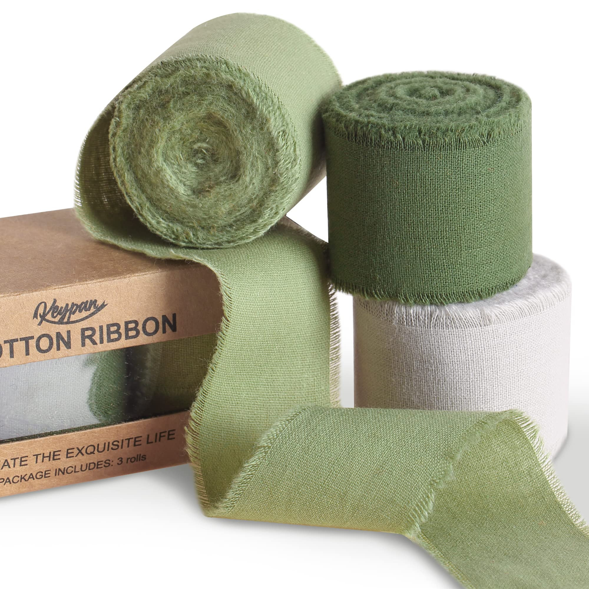 Green Ribbon 1-1/2 x 15 Yards Handmade Cotton Frayed Fringe Fabric Ribbons for Crafts Flower Bouq... | Amazon (US)