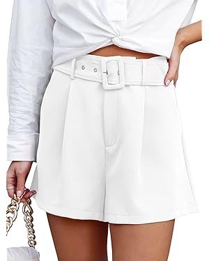 NIMIN High Waisted Belted Shorts for Women Summer Casual Office Work Shorts with Pockets 2023 | Amazon (US)